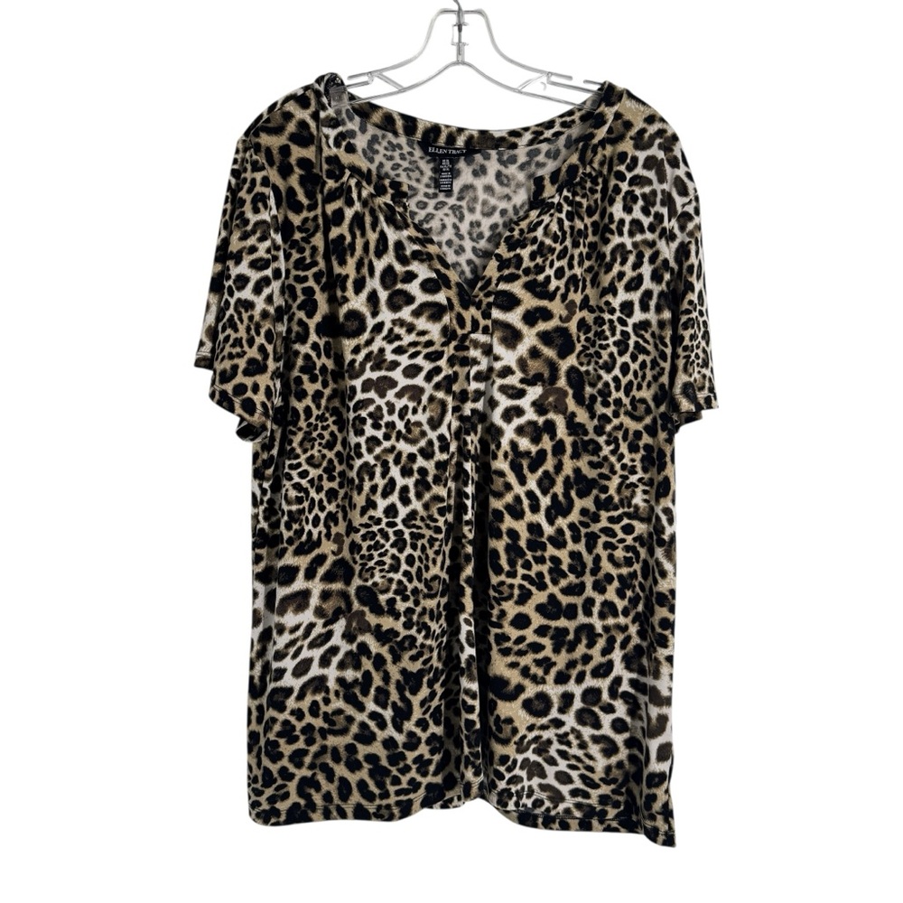 Ellen Tracy Leopard Print V Neck Blouse Size XL